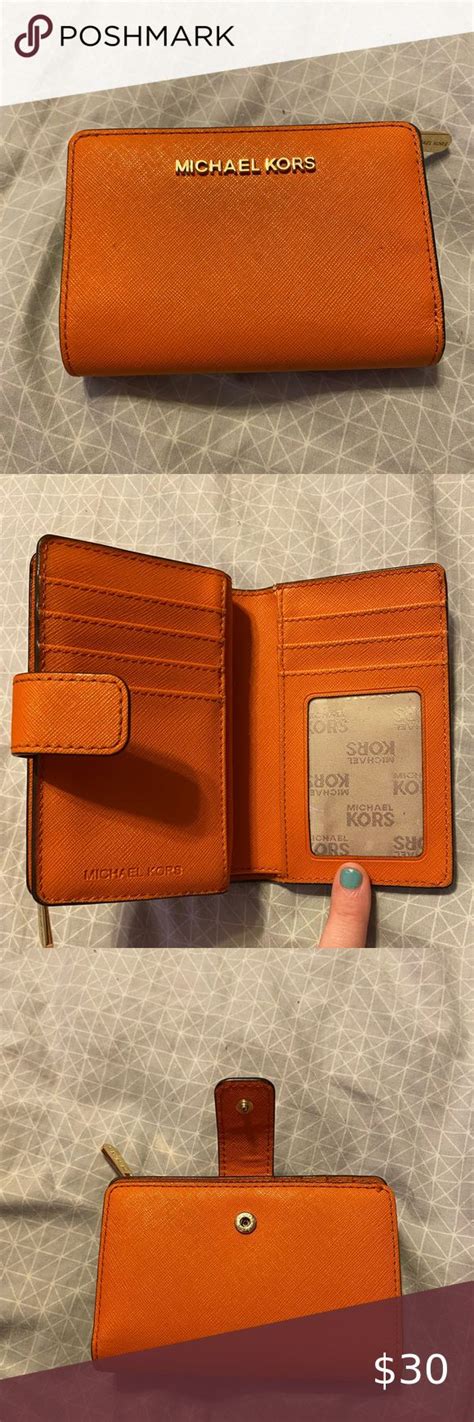 michael kors wallet wth burnt orange trim|michael kors leather wallet.